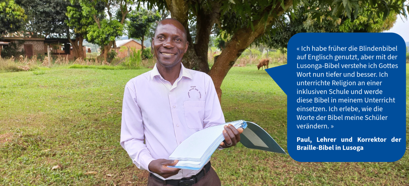 Paul Lehrer und Korrektor der Bibel in Braille in Lusonga